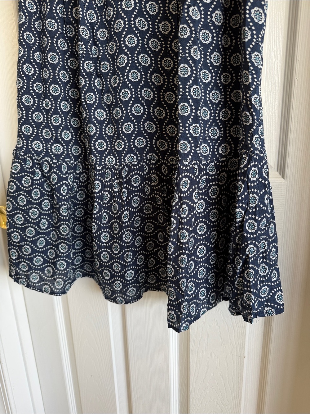NWT LOFT Navy Printed Short Sleeve Tiered Mini Dress - Picture 9 of 12